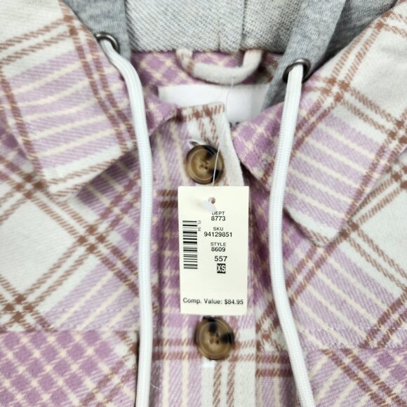 Aeropostale Hooded Button Up Flannel Shirt Womens XS Pink Check Cabincore Preppy - Picture 5 of 12